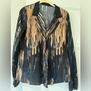 Stylish Navy and Tan Patterned Blouse